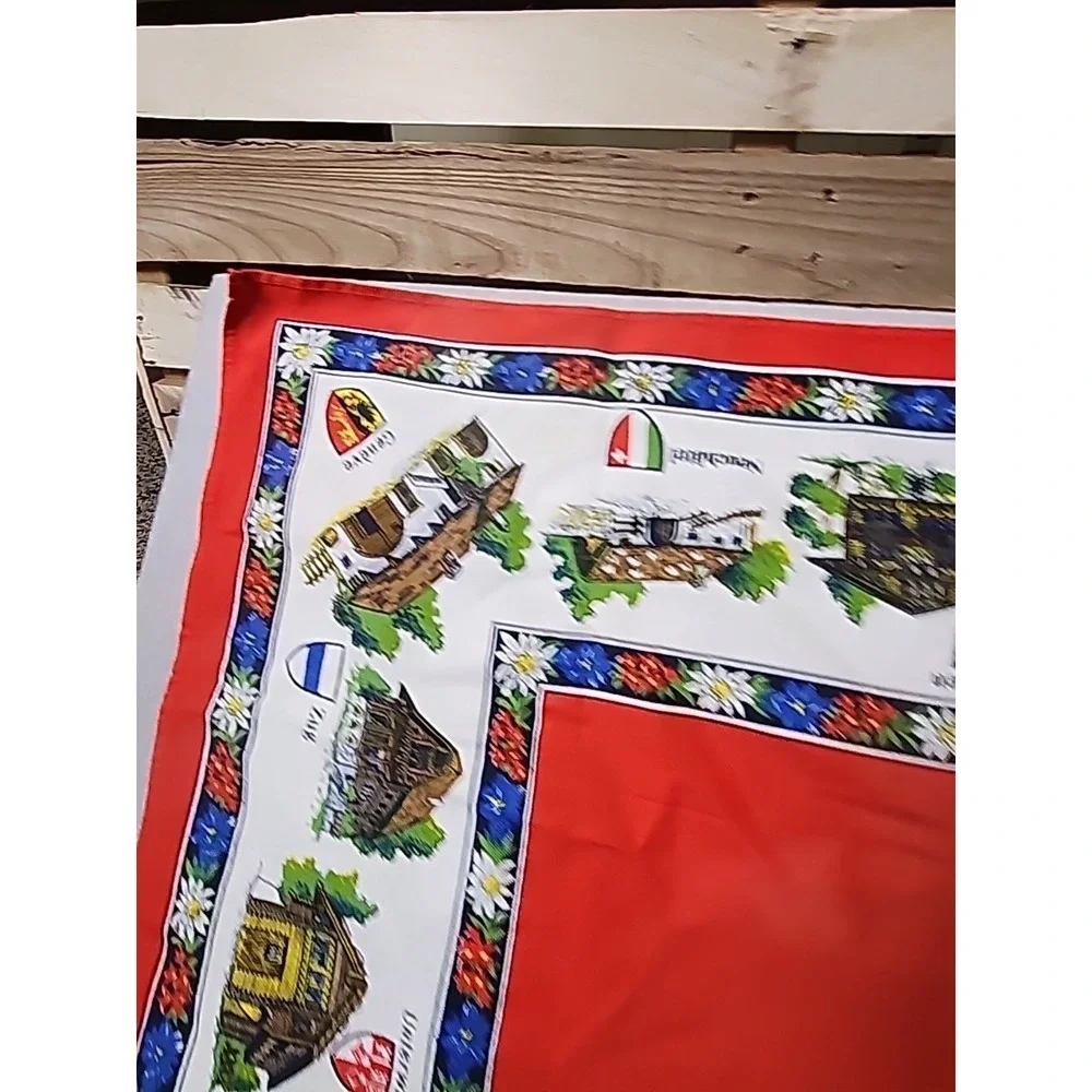 Vintage Small Table Cloth/Scarf Swiss Mountain‎ Towns